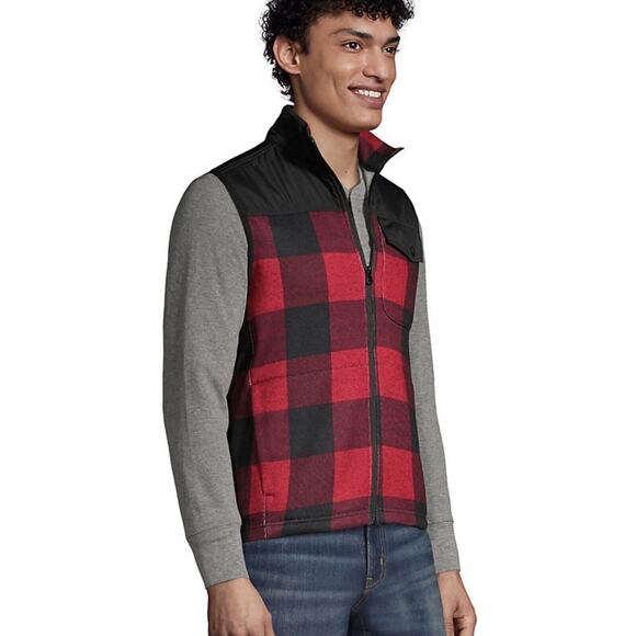 NEW Lands' End Men's Sweater Fleece Vest Red Buffalo Plaid Large 42-44 Full Zip - Picture 2 of 8